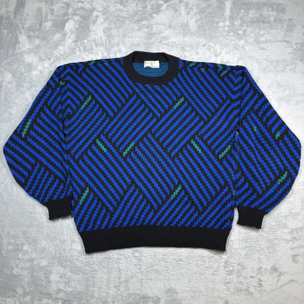 Vintage American Weekend Sweater‎ Mens Large Geometric Pullover USA 80s